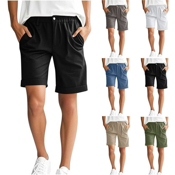 POROPL Shorts for Women Summer High Waist Elastic Waist Shorts with Pockets