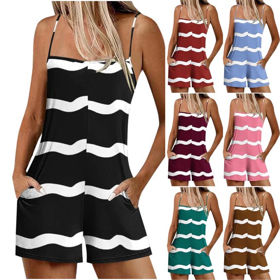 POROPL Shorts for Women Fashion Shorts with Pockets Print Jumpsuit Short