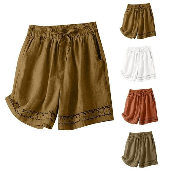POROPL Shorts for Women Linen Summer Elastic Waist Shorts Thin Short