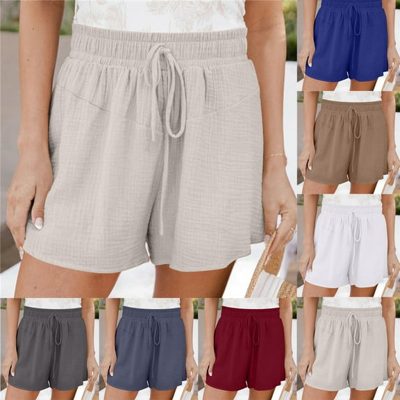 POROPL Shorts for Women Plus Size Fashion High Waist Casual Loose Wide Leg Shorts Lace-Up Short