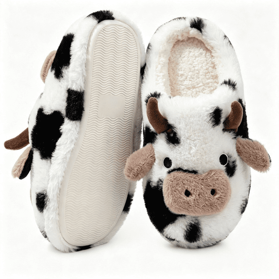 POROPL Slippers for Women,Cow Slippers Plush Cute Fuzzy House Shoes Cozy Warm Indoor Slip On