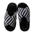 thumbnail image 1 of POROPL Slippers for Women,Plush Warm Fuzzy Striped Cross Band House Shoes Slip On Bedroom Slippers, 1 of 5