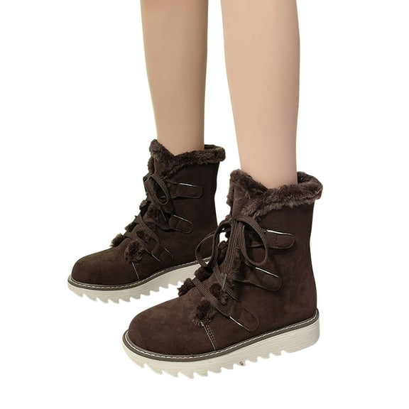 POROPL Snow Boots for Women Ankle Winter Chunky Flat Fleece Warm Lace Up Shoes,Boots for Saving Size 7