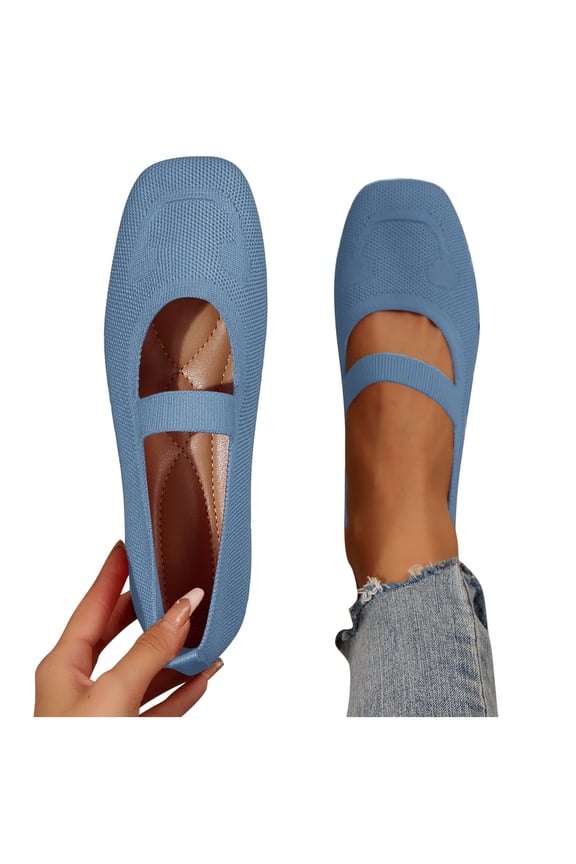 Square Toe Shoes for Women Mesh Knit Ballet with Elastic Strap Flat Shoes,Shoes Size 6