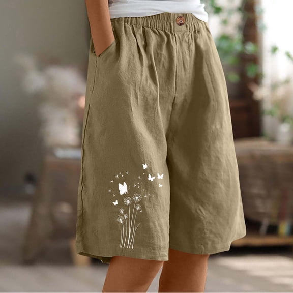 POROPL Summer Shorts for Women Fashion Elastic Waist Casual Loose Shorts with Pockets Button Print Short