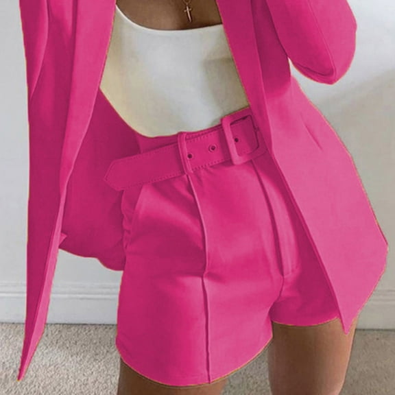 POROPL Summer Shorts for Women Solid Suit Pant with Pockets Waisted Shorts with Belt