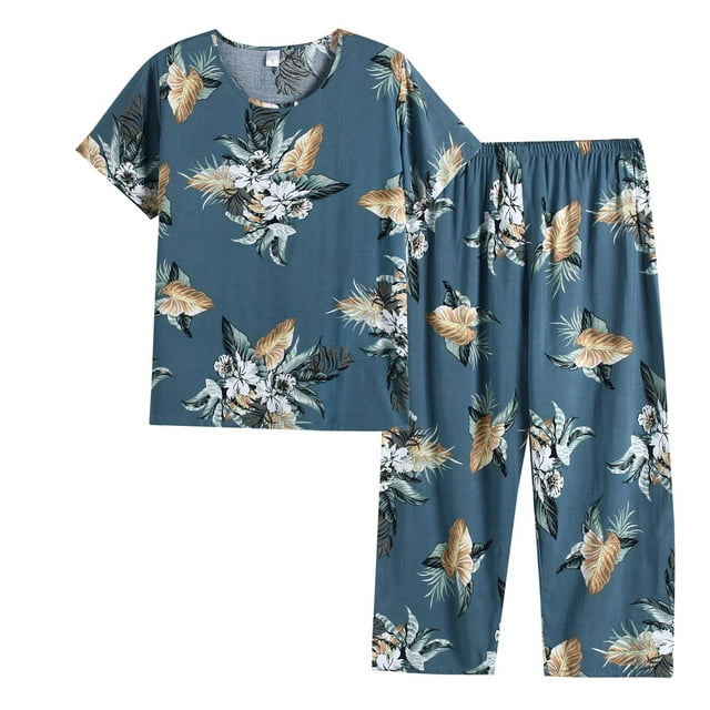 POROPL Summer Silk Cotton Comfy Plus Size Short Sleeve Sets Pajamas for ...