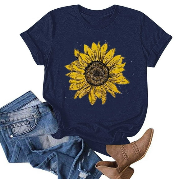 POROPL Sunflower Shirts for Women Cotton T Shirts for Women Short Sleeve Tee Tops