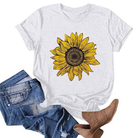 POROPL Sunflower Shirts for Women Cotton T Shirts for Women Short Sleeve Tee Tops