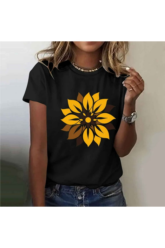 Sunflower Shirts for Women Cotton Womens T Shirts Short Sleeve Tee Tops