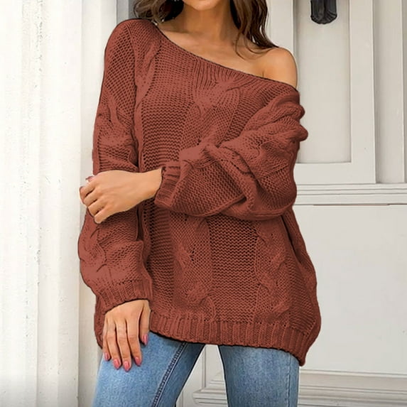 POROPL Sweaters for Women Crew Neck Sweater Oversized Knitted Pullover Size S-XL