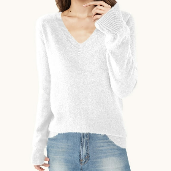 POROPL Sweaters for Women Long Sleeve V-Neck Sweater Thin Knitted Top,Lightweight,Size S-XXL
