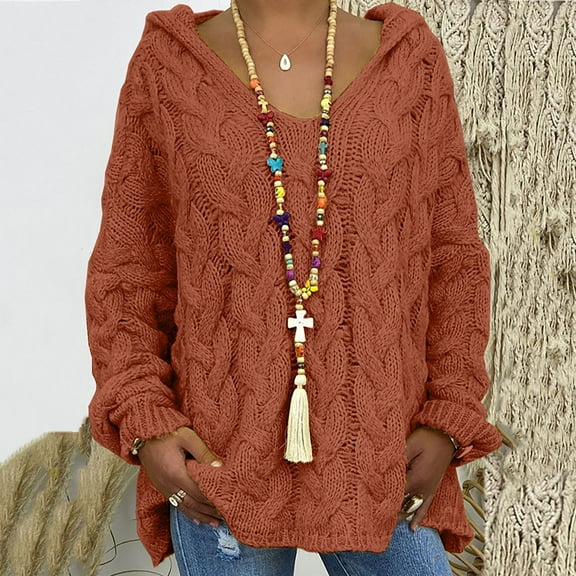 POROPL Sweaters for Women Trendy Long Sleeve Hooded Sweater Oversized Top Size S-XXL