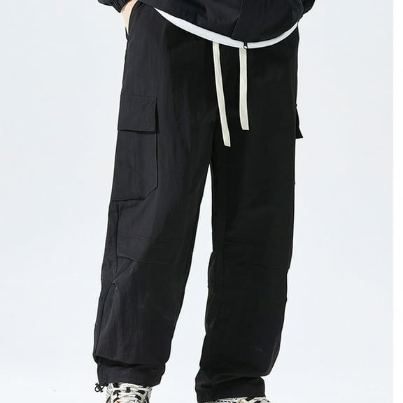 POROPL Sweatpants Men Straight Cargo Running Gym Hiking Elastic Bottom Pants with Pockets Size M-3XL