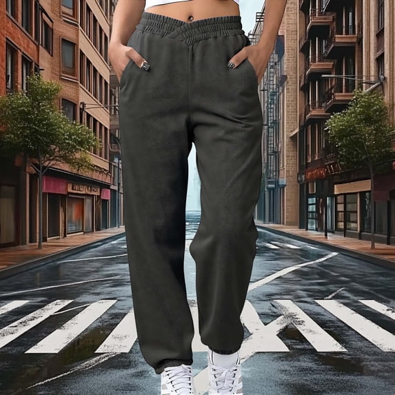 POROPL Sweatpants for Women Jogger Baggy V Crossover High Waisted Bottoms Winter Pants with Pockets Gray