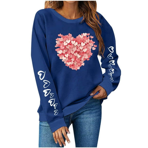 POROPL Sweatshirts for Women Valentine'S Day Fashion Crew Neck Long Sleeve Sweatshirts Loose Print Pullover Tops
