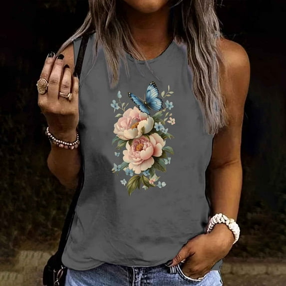 POROPL T Shirts for Women ,Cotton Womens Graphic T Shirts Crew Neck Sleeveless Shirt