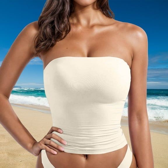 POROPL Tube Top Women Long Seamless Padded Tops(White,1 Pack,Size S-XL)