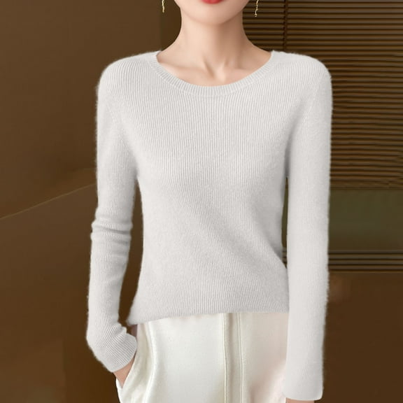 POROPL White Sweaters for Women Crew Neck Sweater Casual Thin Knitted Top Base Size S-XXL