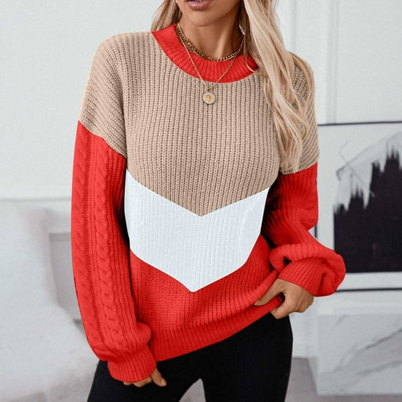 POROPL White Sweaters for Women Long Sleeve Crew Neck Sweater Casual Oversized Knitted Striped Blouse Top Size S-XL