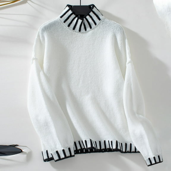 POROPL White Sweaters for Women Long Sleeve Crew Neck Sweater Casual Oversized Outer Size S-XL