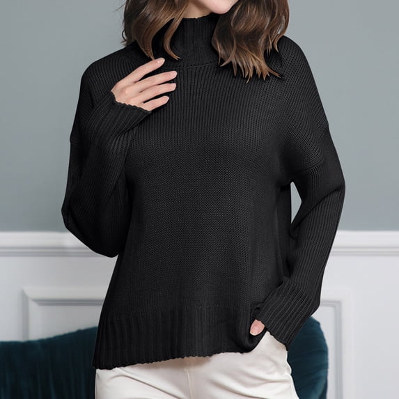POROPL White Sweaters for Women Long Sleeve High Neck Sweater Casual Color Blocked Blouse Top Size S-3XL