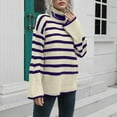thumbnail image 1 of POROPL White Sweaters for Women Long Sleeve High Neck Sweater Casual Oversized Knitted Striped Blouse Top Size S-XL, 1 of 5