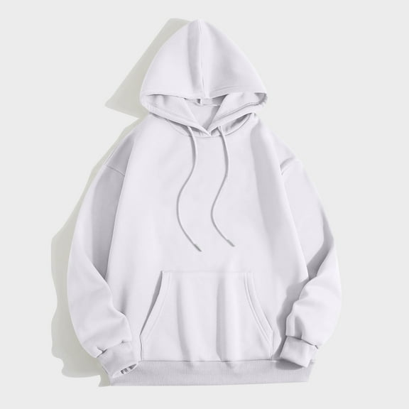 POROPL White Womens Sweatshirts with Hoodie Long Sleeve Sweatshirt with Pocket Loose Plain Pullover Tops Casual Fall Outfits