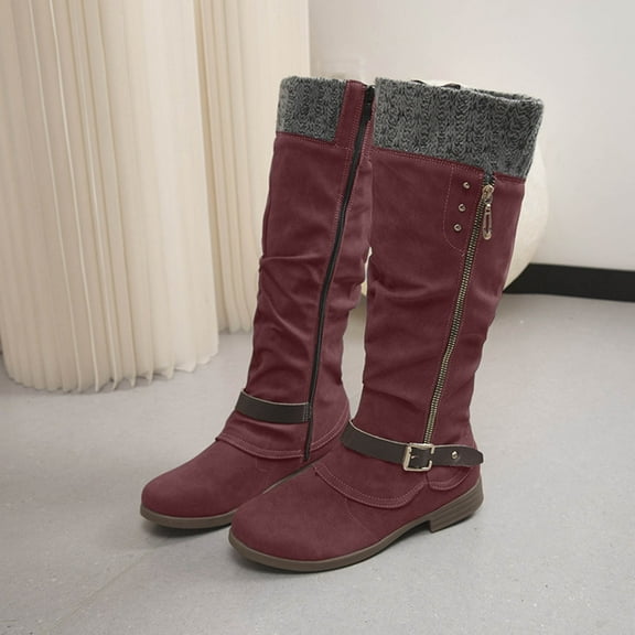 POROPL Wide Mid-Calf Boots for Women Booties for Women Flat Womens Shoes Ladies Logger Boots Autumn&Winter