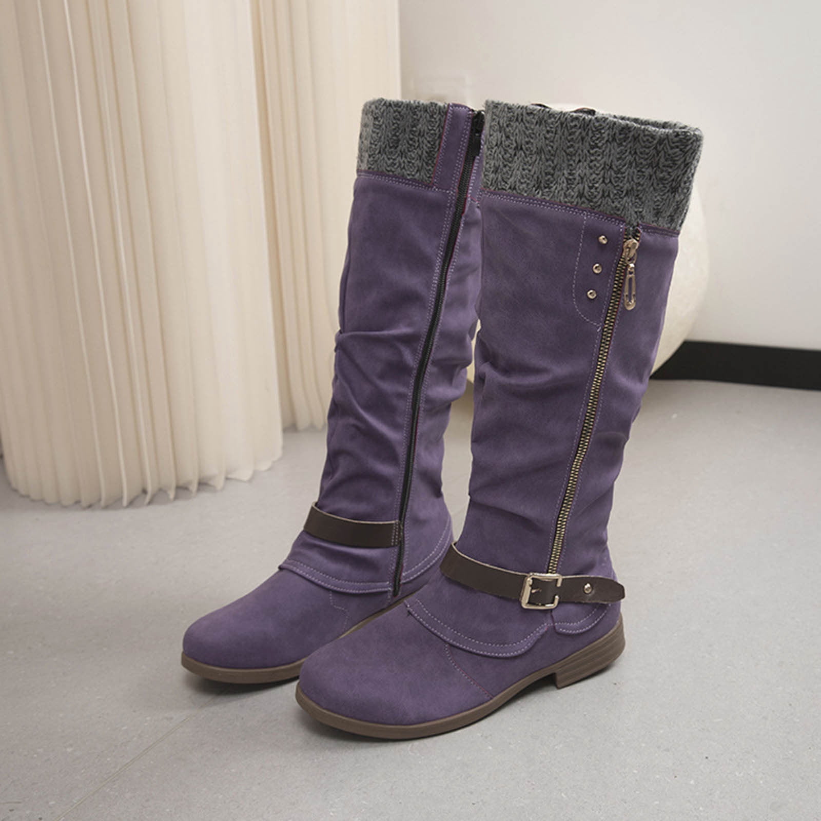 POROPL Wide Mid-Calf Boots for Women Mom Riding Boots Autumn Basketball Shoes Riding Christmas Booties for Women Low Heel Boots