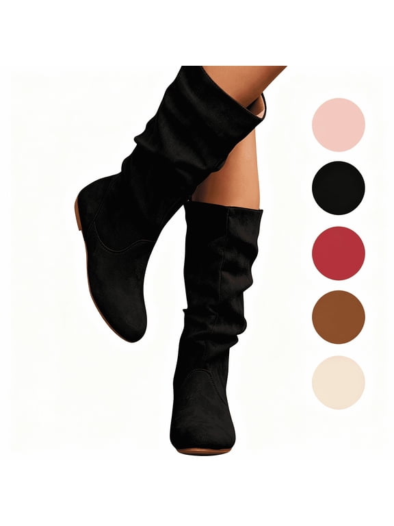 Boots for Women,Mid-Calf Slip-on Flat Chelsea Boots Women Ladies Fall Slip On Shoes Women