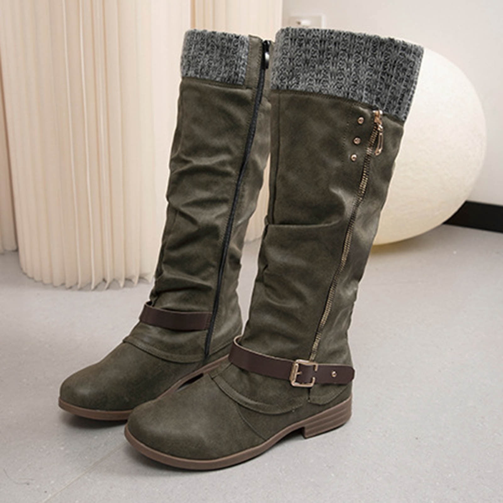 POROPL Wide Mid-Calf Boots for Women Soft Fall Fall Boots for Women 2025 Fall Shoes for Women 2025 Booties Teacher Boots for Clearence