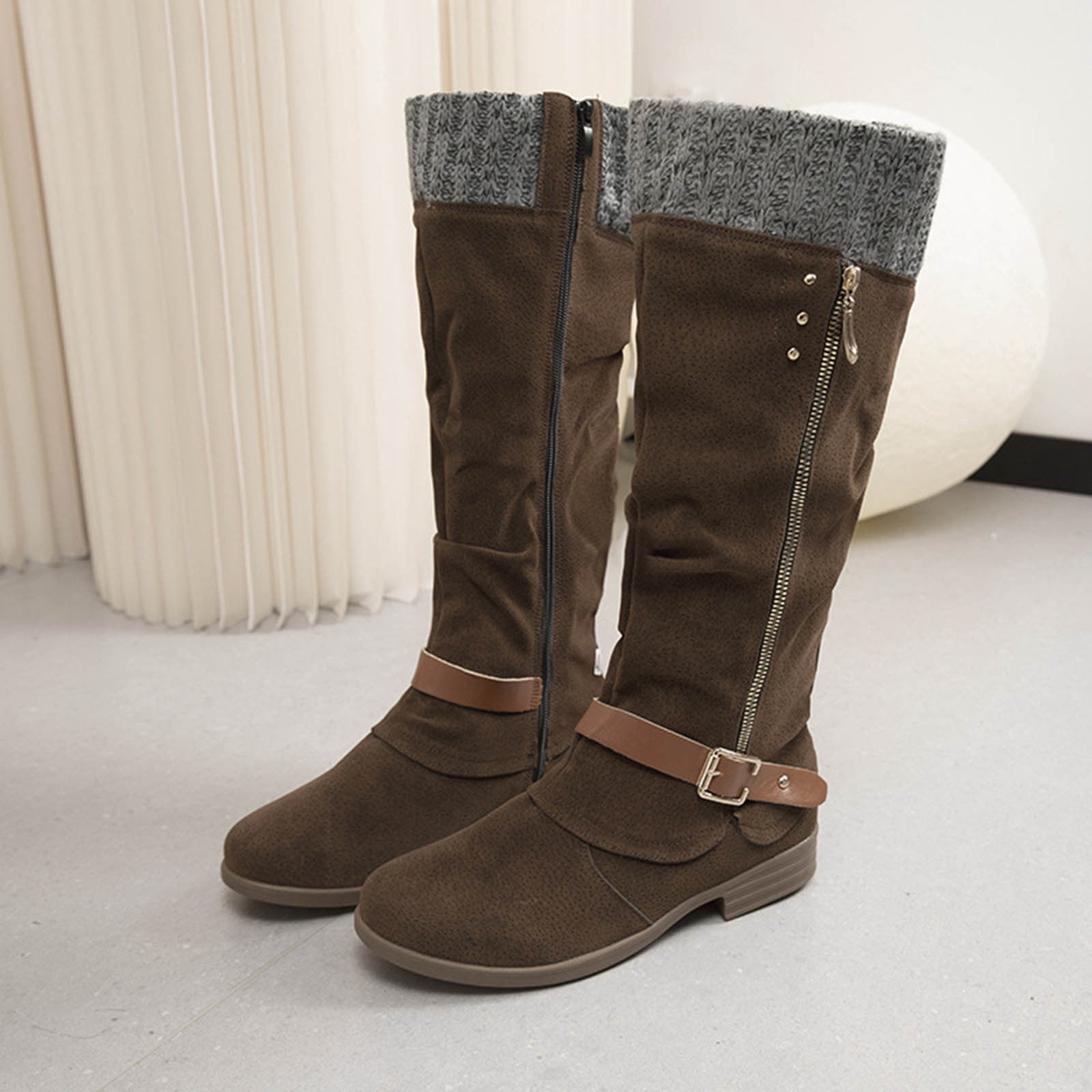 POROPL Wide Mid-Calf Boots for Women Outdoor Slouch Snow Boots Womens Shoes Fall Autumn Black Womens Ladies Shoes
