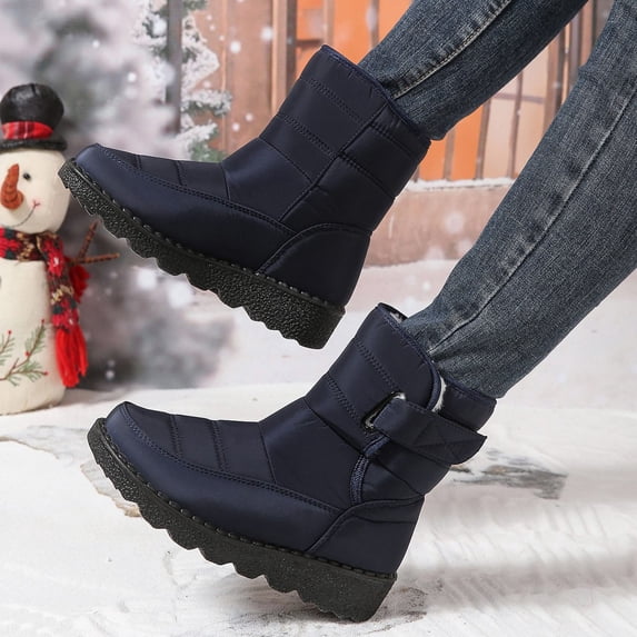 POROPL Winter Boots for Women,Ankle Boots with Faux Fur Lining Warm Buckle Strap Anti Slip Sole