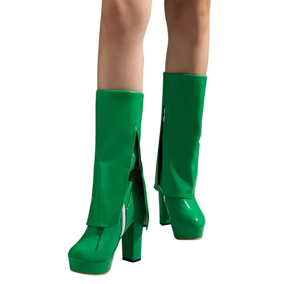 POROPL Winter Boots for Women Mid Calf Fashion High Heel Leather Shoes,Womens Boots Size 4.5