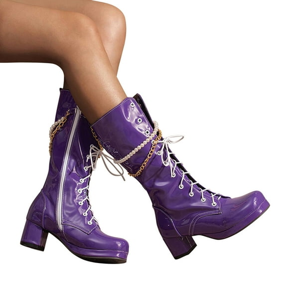 POROPL Winter Boots for Women Mid Calf High Heel Leathertassel Knight Shoes,Womens Boots Size 7