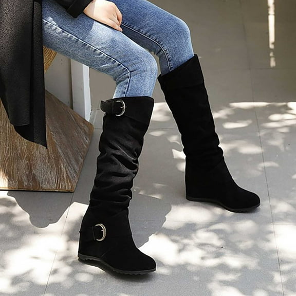 POROPL Winter Boots for Women Mid Calf Non Slip Warm Buckle Shoes,Boots for Women Size 4.5