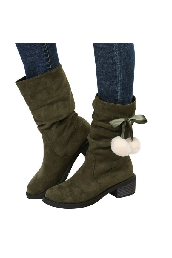 Winter Boots for Women Mid Calf Suede Denim Knight Shoes,Size 4.5