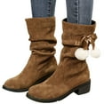 thumbnail image 1 of POROPL Winter Boots for Women Mid Calf Suede Denim Knight Shoes,Womens Boots Size 9, 1 of 4
