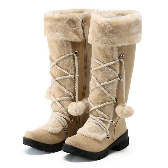 POROPL Winter Snow Boots for Women Mid Calf Warm Zip Up Lace Up Knight Shoes,Size 9