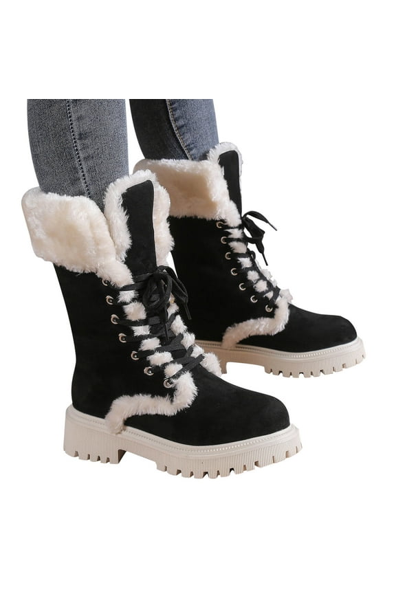 Winter Snow Boots for Women Mid Calf Winter Fleece Warm Shoes,Boots for Saving Size 5.5