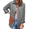 thumbnail image 1 of POROPL Woman Plaid Shirt Sexy V-neck Lapel Collar Zipper Plaid Color Long Sleeve Fold Casual Blouse Tops for Lady Gray Size S(US:4), 1 of 9