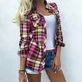 thumbnail image 1 of POROPL Woman Plaid Shirt Womens V-neck Collar Zipper Color Fold Casual Blouse Tops Pink Size L(US:8), 1 of 3