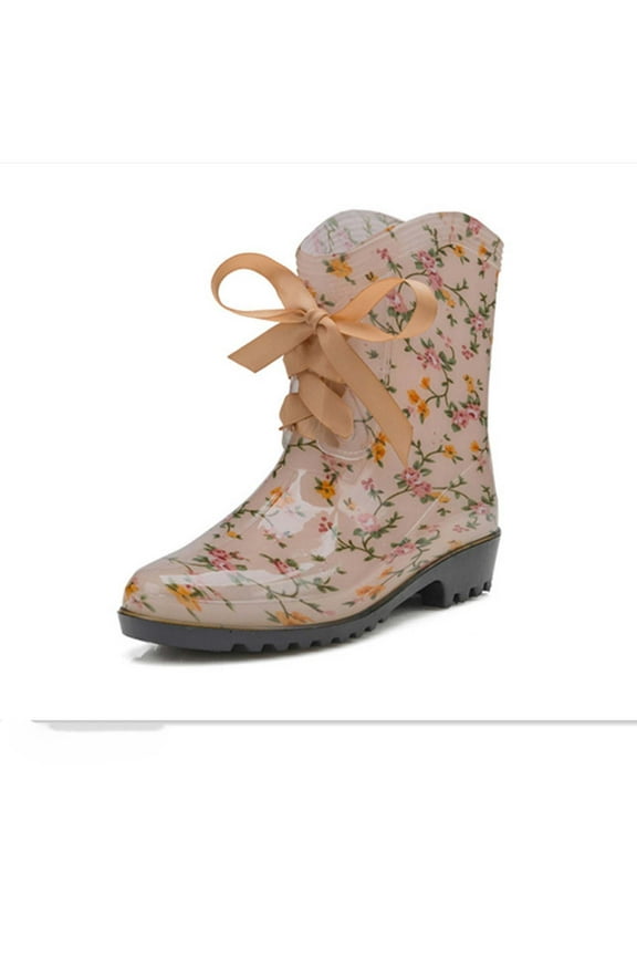 Womans Rain Boots Mid Calf Fashion Rubber High Heel Wedge Side Zip Up Buckle Shoes,Boots for Saving Size 7.5