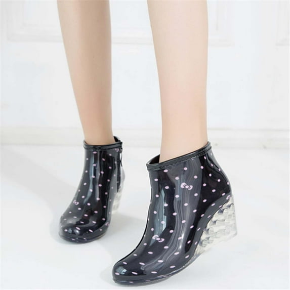 POROPL Womans Rain Boots Mid Calf Fashion Rubber High Heel Wedge Side Zip Up Buckle Shoes,Boots for Women Size 7