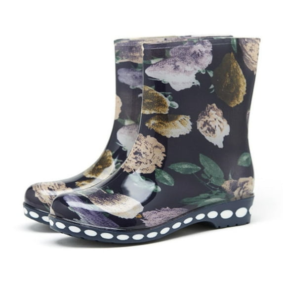 POROPL Womans Rain Boots Mid Calf Fashion Rubber Low Heel Outdoor Shoes,Womens Boots Size 5.5