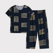 POROPL Women Pajamas Clearance $10.00,Summer Silk Cotton Comfy Plus Size Short Sleeve Sets Pajamas Cute Pjs for Women Set Black Size XL(Us:10)