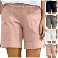 thumbnail image 1 of POROPL Women Shorts Clearance Under $10 Linen Summer Casual Shorts with Pockets, 1 of 6