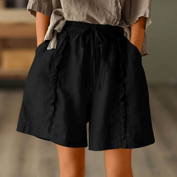 POROPL Women Shorts Under $10 Linen Summer High Waist Wide Leg Shorts with Pockets Slim Short