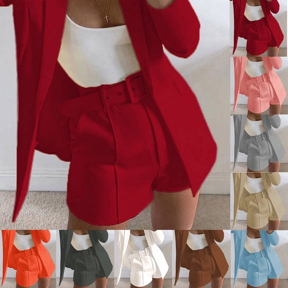 POROPL Women Shorts Under $10 Solid Suit Pant with Pockets Waisted Shorts with Belt